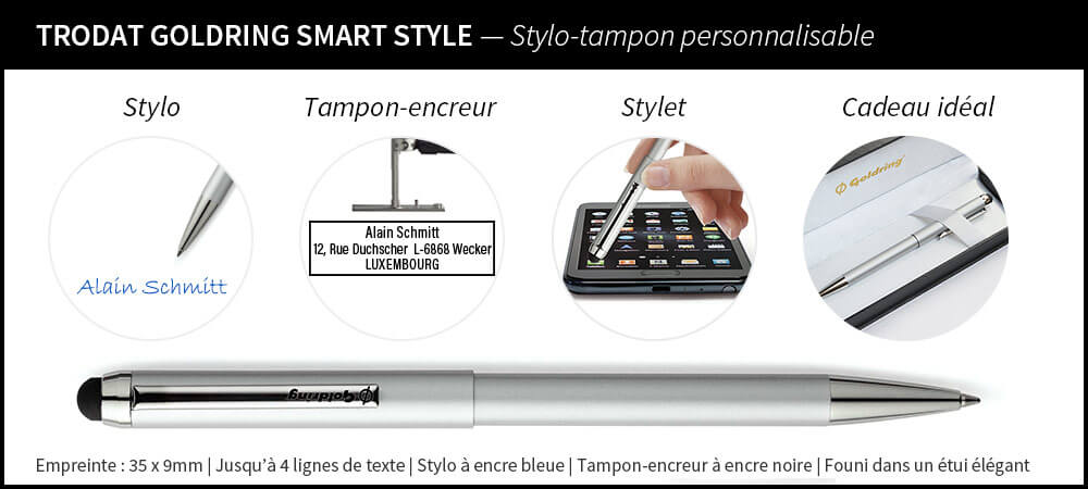 HANKO Stempel Luxembourg - Stylo Tampon personnalisable Goldring Smart Style de Trodat