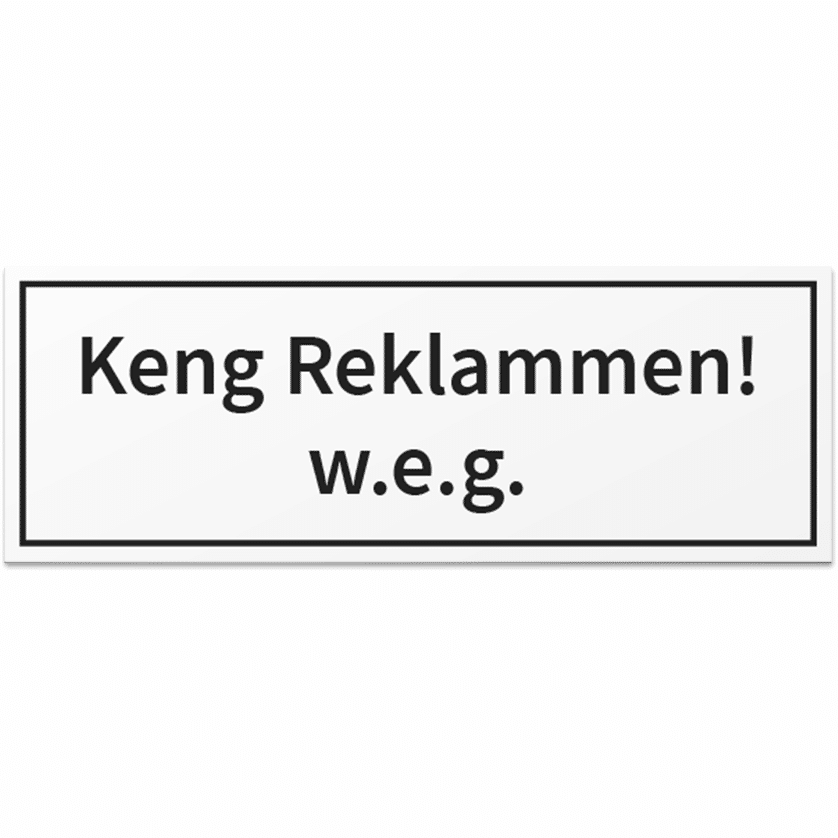 HANKO Luxembourg - Plate - Keng Reklammen! weg - Black