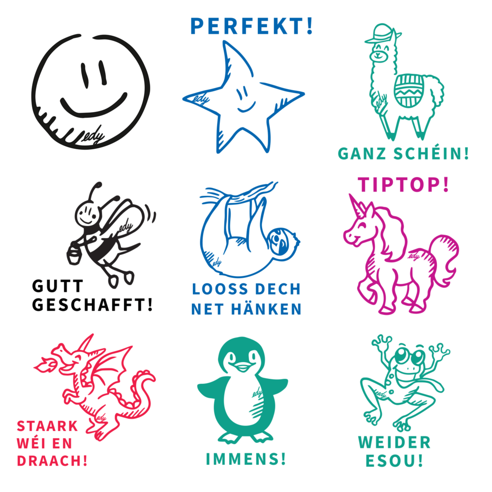 HANKO Stempel & Gavur – Trodat edy – Tampon pour enseignants – Motifs luxembourgeois